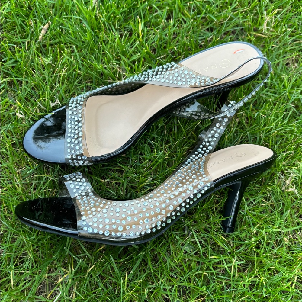 Rampage Black and Silver Rhinestone Heels